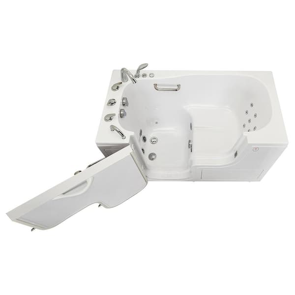 Ella Wheelchair Transfer 60 in. Acrylic Walk-In Whirlpool Bathtub in White, Faucet Set, Heated Seat, Left 2 in. Dual Drain