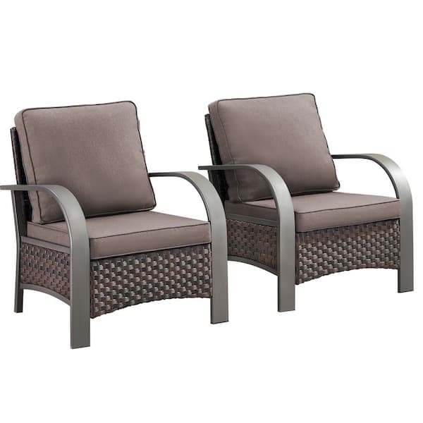 Iron Bend Series 2-Pack Brown Wicker Outdoor Patio Lounge Chair with CushionGuard Gray Cushions