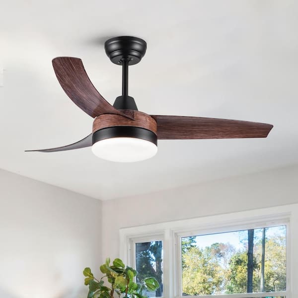 YUHAO Modern 42 in. Indoor Brown Woodgrain Dimmable Ceiling Fan with Integrated LED, DC Motor and Remote Control