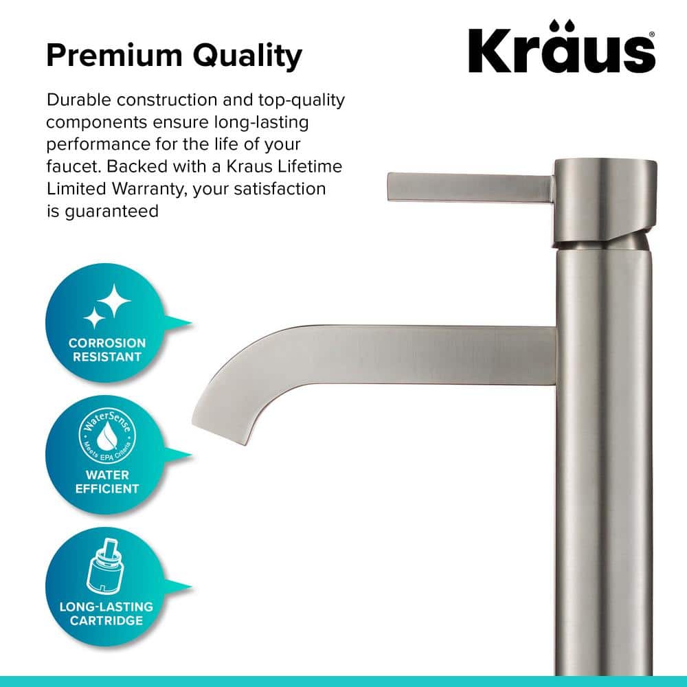 Satin Nickel Tall Vessel Single Hole Bathroom Faucet