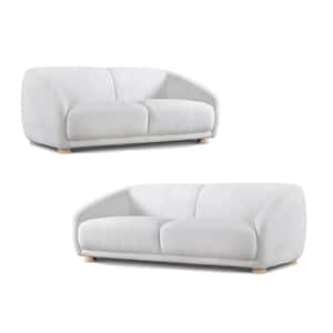 Waxley 2-Piece White Teddy Boucle Polyester Sofa and Loveseat Living Room Set