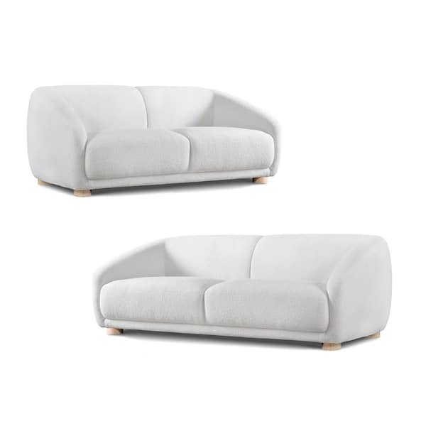 Furniture of America Waxley 2-Piece White Teddy Boucle Polyester Sofa And Loveseat Living Room Set