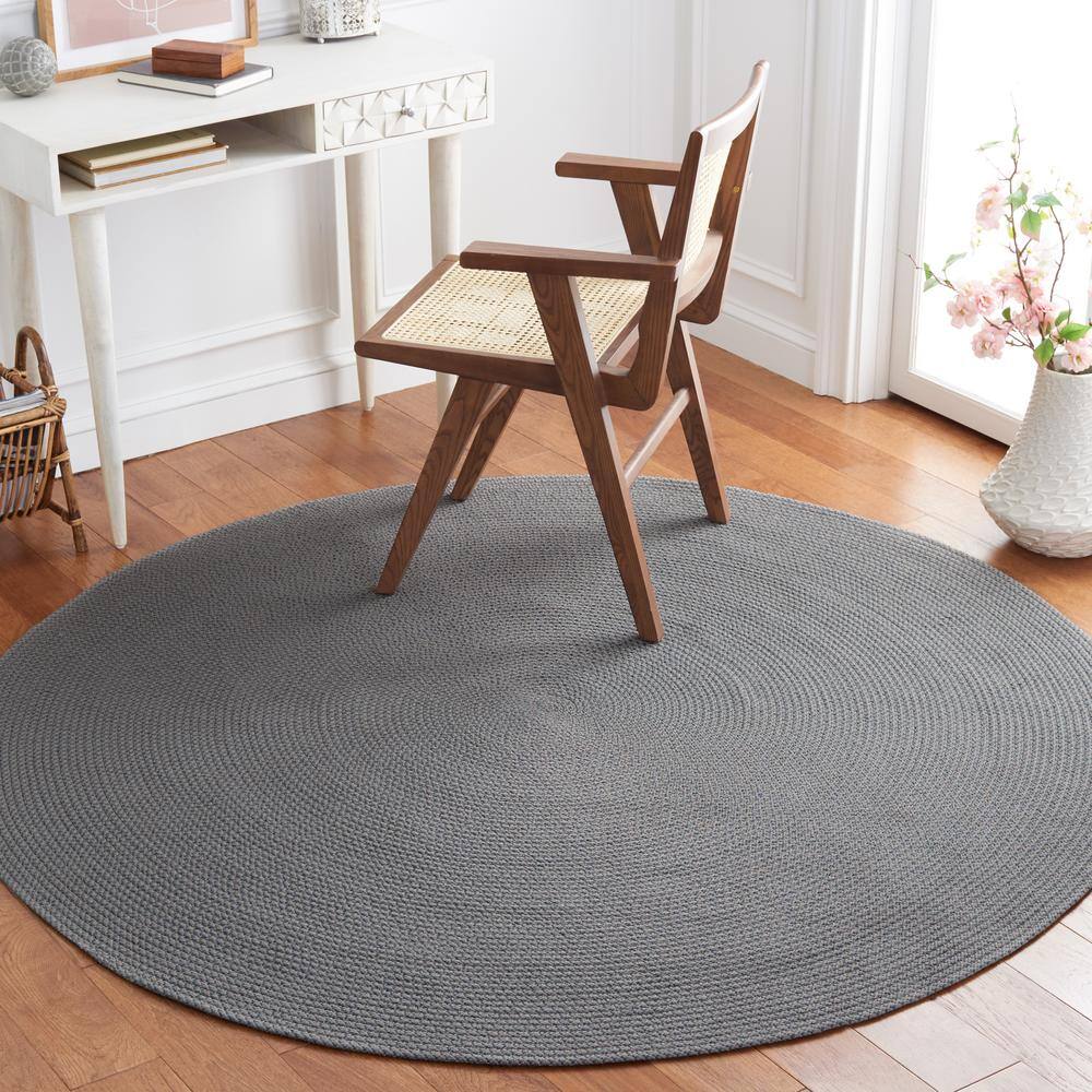 Handwoven Gray Synthetic 3' Round Braided Rug