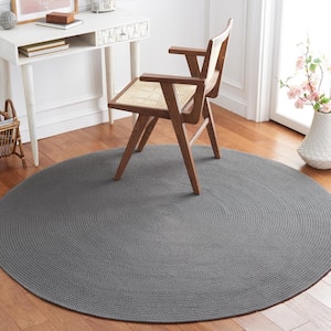 Braided Gray Blue Doormat 3 ft. x 3 ft. Abstract Round Area Rug