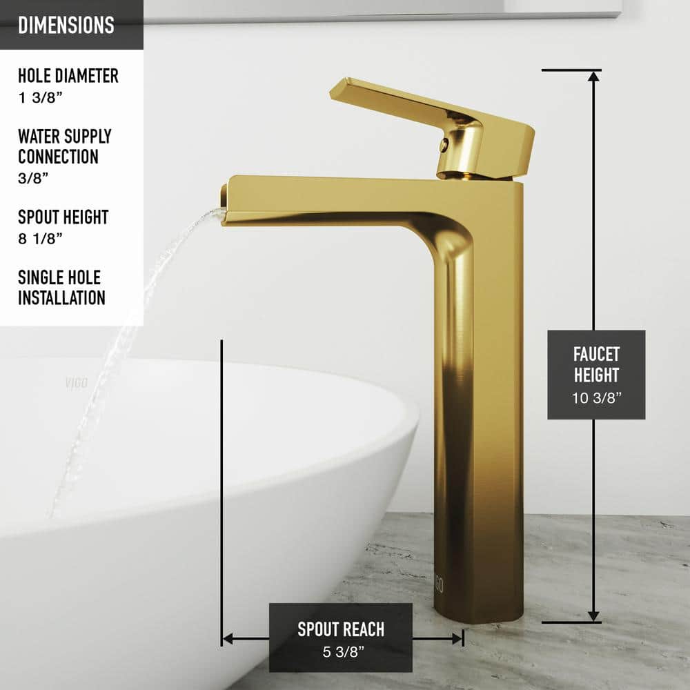 Amada Matte Brushed Gold Waterfall Vessel Sink Faucet