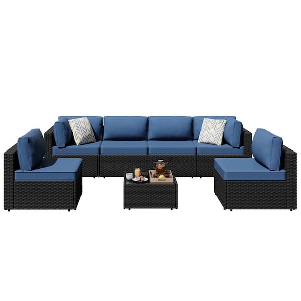 Celebalcony 7-Piece Wicker Outdoor Sectional Sofa Set with Navy