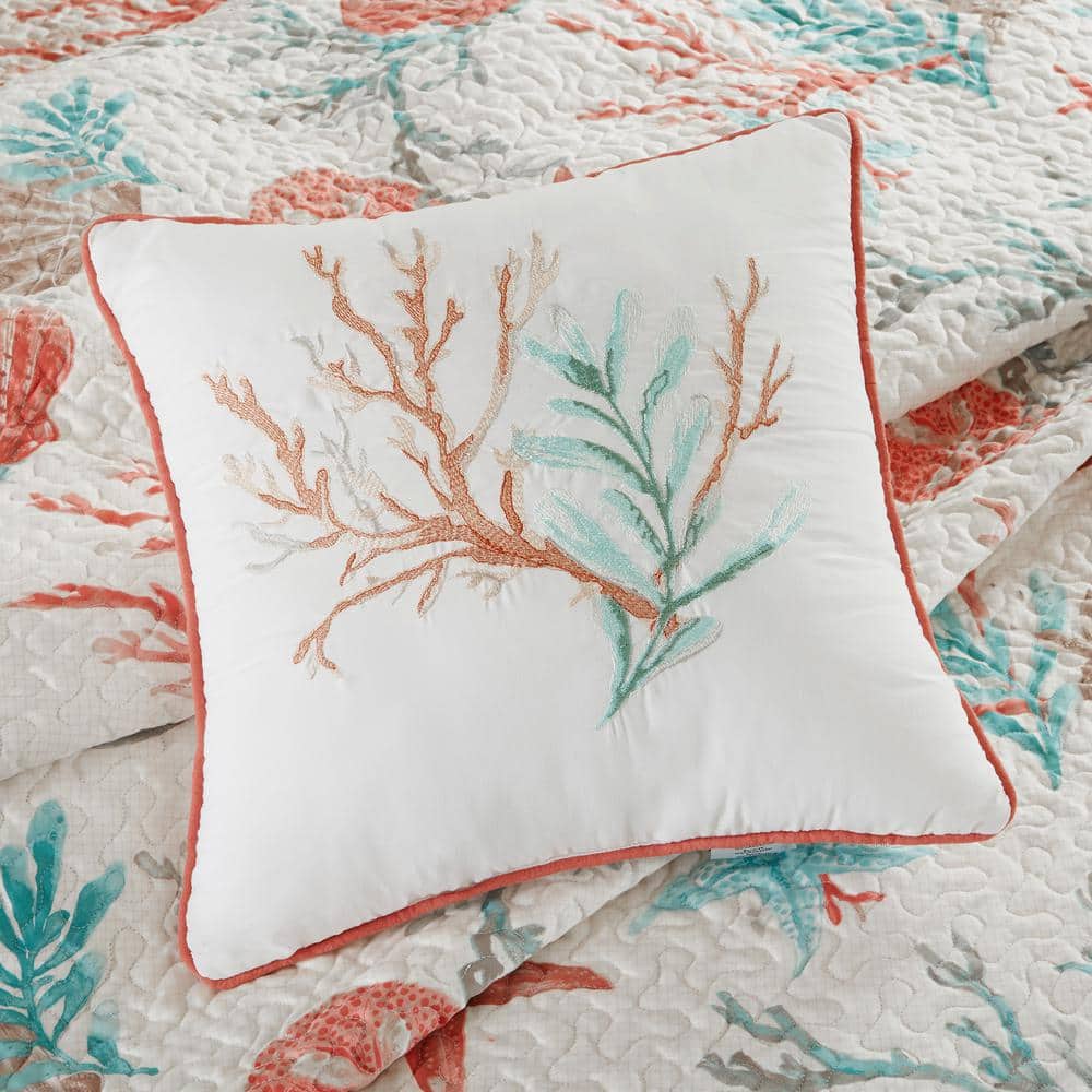 Ivory Cotton Reversible Full Quilt Set with Throw Pillows