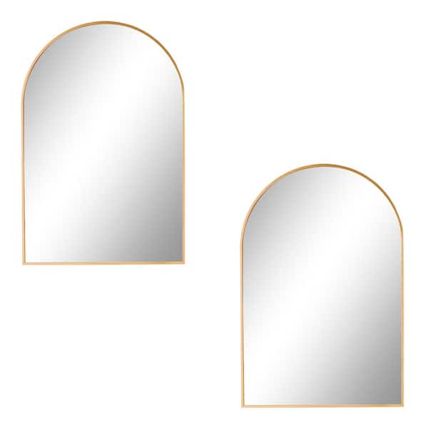 Seafuloy 24 in. W x 36 in. H Bathroom Vanity Mirror for Wall Decor Arched Mirror Framed Mirror 2-Pcs Gold