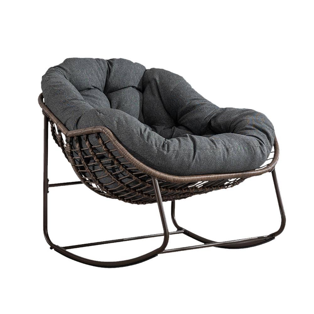 1-Piece Metal Rattan Outdoor Rocking Chair Rocker Recliner Chair with Grey Cushion price history on PriceWatchPro