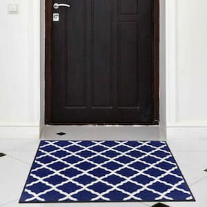 Glamour Collection Non-Slip Rubberback Moroccan Trellis Design 2x3 Indoor Entryway Mat, 2 ft. 3 in. x 3 ft., Navy