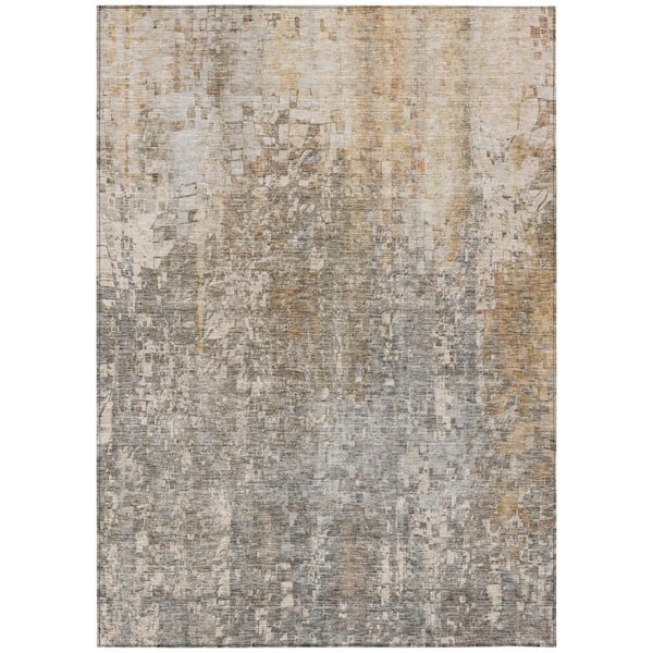 Beige, Gray, Taupe 5 ft. x 8 ft. Woven Abstract Polyester Rectangle Indoor/Outdoor Area Rug