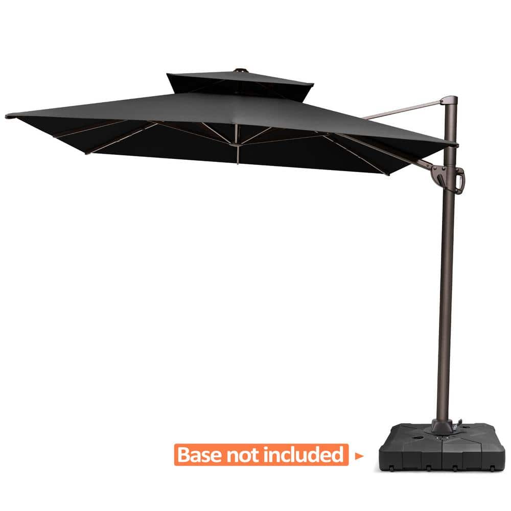 Black and Brown 11 ft. Rectangular Cantilever Patio Umbrella with Metal Pole