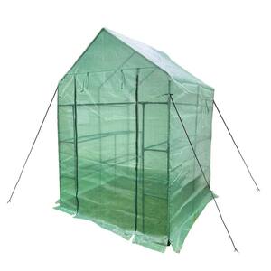 Outdoor 56 in. W x 56 in. D x 76 in. H Walk-In Plant Gardening Greenhouse With 2-Tiers 8-Shelves (Green Cover)