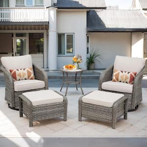 Nyajiah 5-Piece Wicker Patio Conversation Set with Beige Cushions