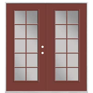 72 in. x 80 in. Red Bluff Steel Prehung Left-Hand Inswing 10-Lite Clear Glass Patio Door without Brickmold