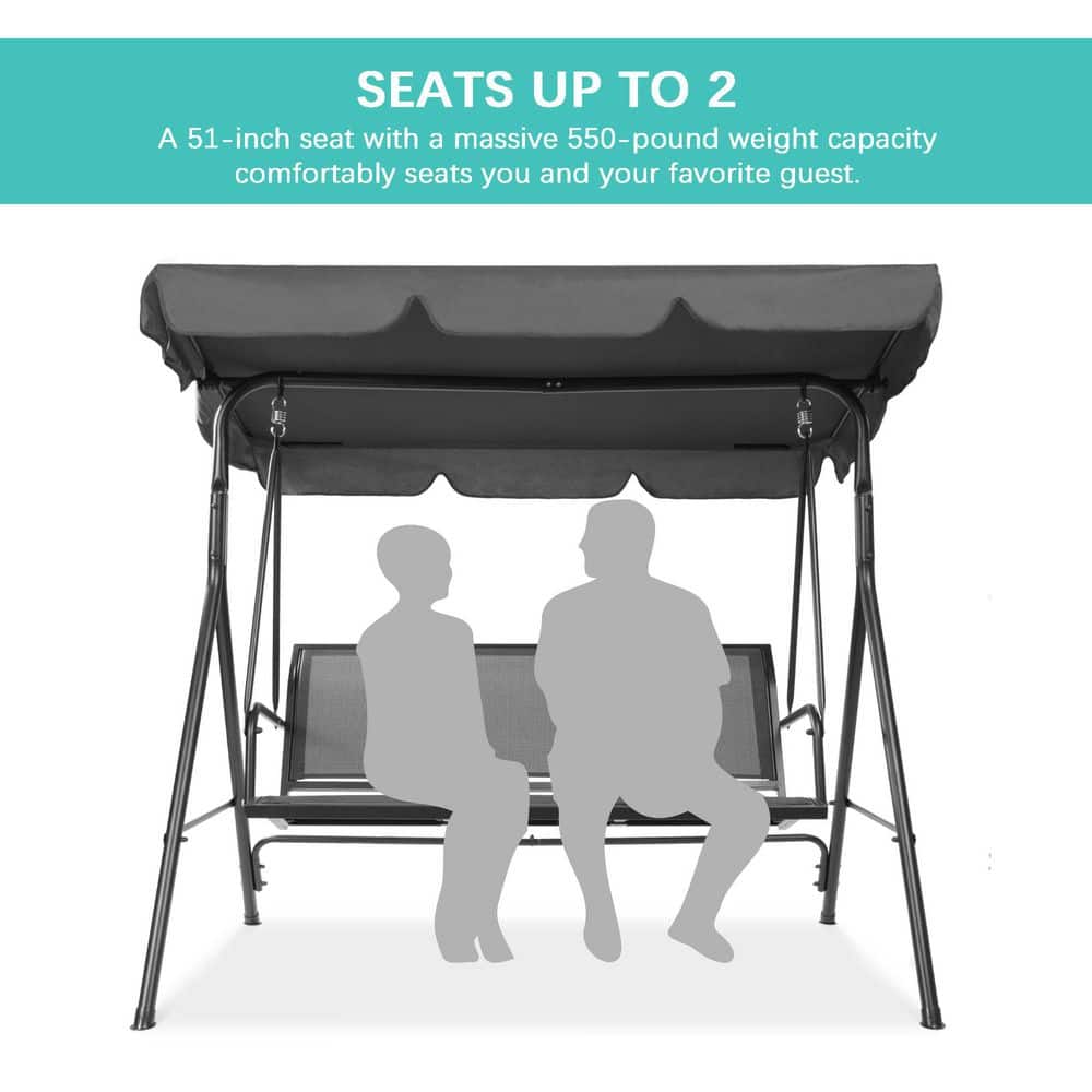 Gray Steel Frame 2-Seater Patio Swing with Adjustable Canopy