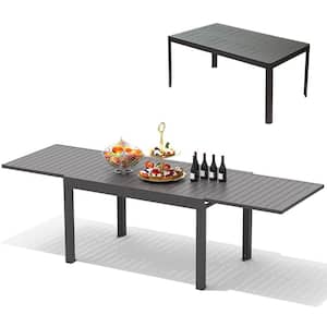 Black Rectangular Aluminium Outdoor Dining Table Large Extendable Patio Dining Table