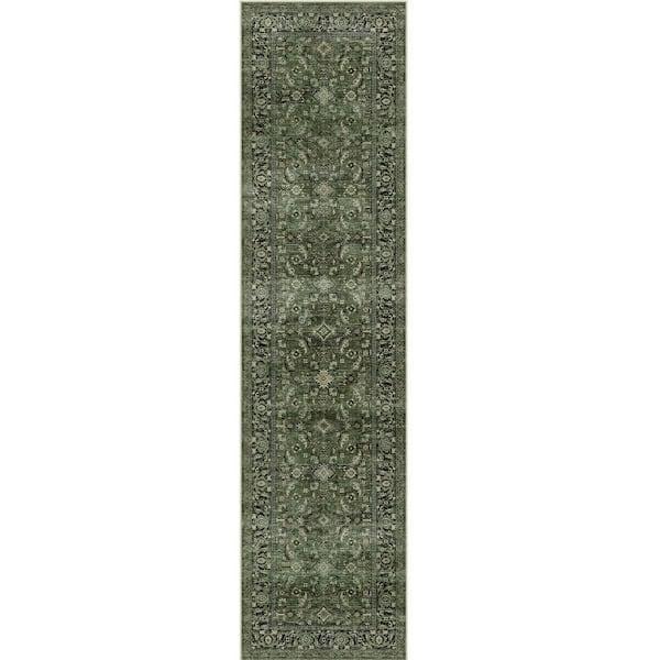 Tehran Green 2 ft. x 8 ft. Vintage Perris All Over Design Runner Rug
