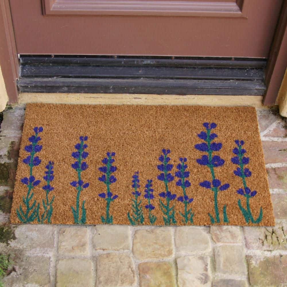 Purple English Lavender Coir Outdoor Flower Doormat, 18" x 30"