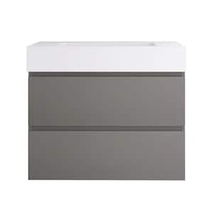 30 in. W x 18 in. D x 25 in. H Single Sink Wall-Mounted Bath Vanity in Grey with White Cultured Marble Top