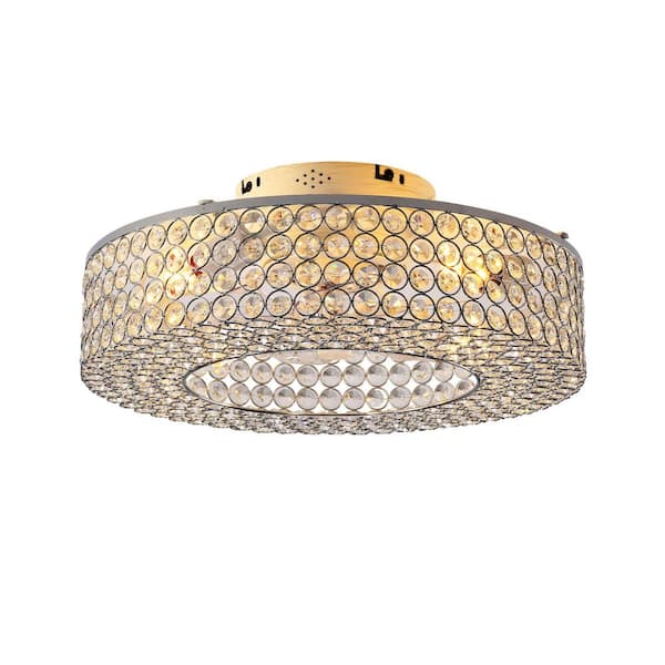 20 in. White Crystal Flush Mount Caged Ceiling Fan with Remote Control