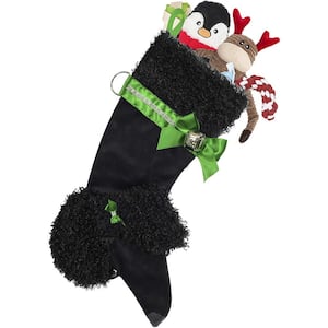 22 in. Black Poodle Dog Faux Fur Christmas Stocking