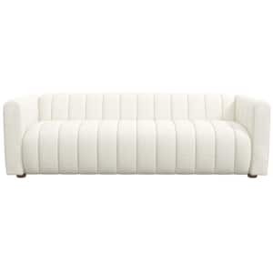 Kali 88 in. W Round Arm Luxury French Boucle Fabric Rectangle Couch in Ivory