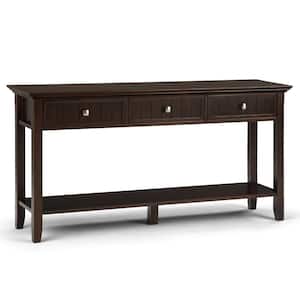 Acadian Solid Wood 60 in. Wide Transitional Wide Console Sofa Table in Brunette Brown
