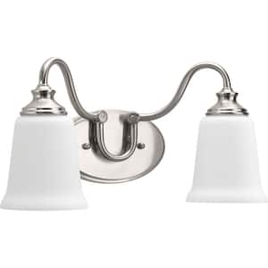 Wander Collection 2-Light Brushed Nickel Etched Opal Glass Farmhouse Bath Vanity Light
