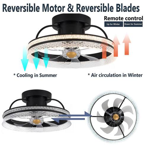 18.9 in. Modern Crystal Design Dimmable Integrated LED Indoor Black 6-Speed Reversible Motor Ceiling Fan with Remote Ceiling Fans With Lights