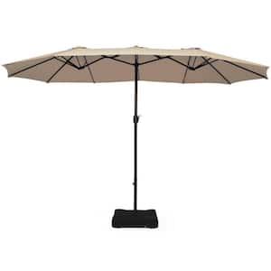 15 ft. Outdoor Patio Market Umbrella in Beige with Crank and Base