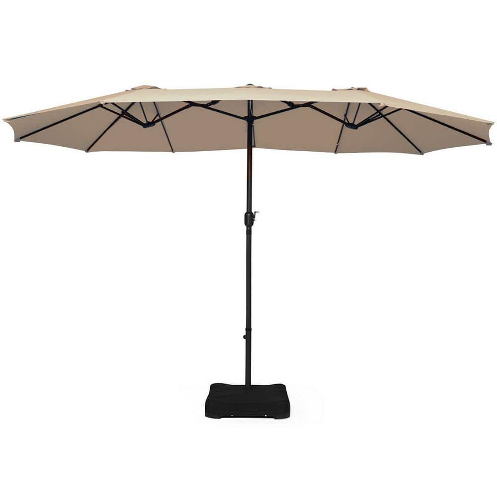 15 ft. Outdoor Patio Market Umbrella in Beige with Crank and Base HYUB ...