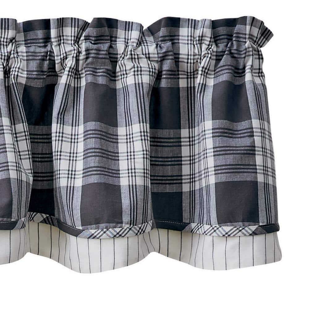 Slate and Cream Plaid Rod Pocket Valance 16''L