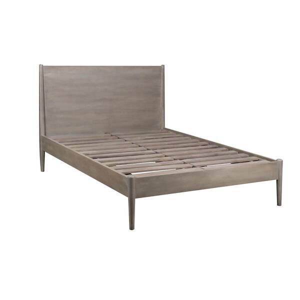 New Heights Sierra Gray Driftwood Solid Wood Frame Queen Mid-Century Platform Bed with Headboard