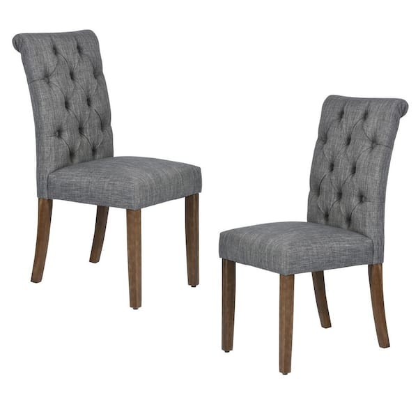 Homy Casa Promel Gray Fabric Upholstered Tufted Back Solid Rubber Wood Legs Side Dining Chair (Set of 2)