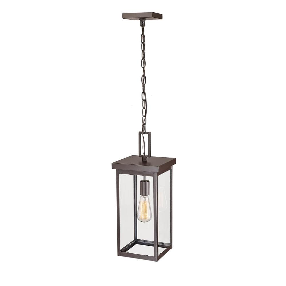 20" Bronze Outdoor Hanging Lantern with Clear Glass Shade