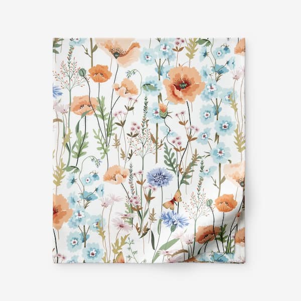 The Company Store Legends Hotel Summer Floral Wrinkle-Free White Multi Sateen Queen Flat Sheet