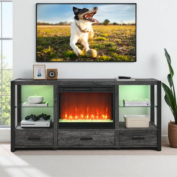 ToolCat 60 in. Freestanding Ultra Thin Tempered Glass Front Smart Electric Fireplace and TV Stand with Remote in Oak