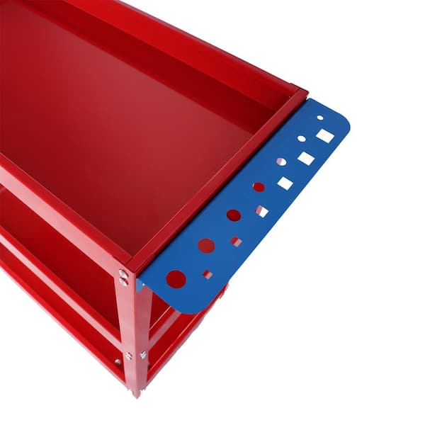 Costway - - 3-Tier Metal Utility Cart 400 Lbs. Storage Service Trolley Tool Storage In Red - View #5