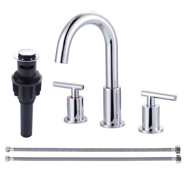 8 in. Widespread Double Handle Bathroom Faucet with 2 Aerators, Pop Up Drain and Supply Lines in Polished Chrome
