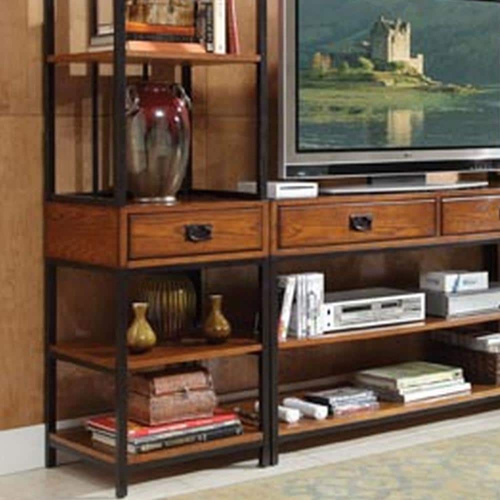 Distressed Oak and Metal 3-Piece Entertainment Center