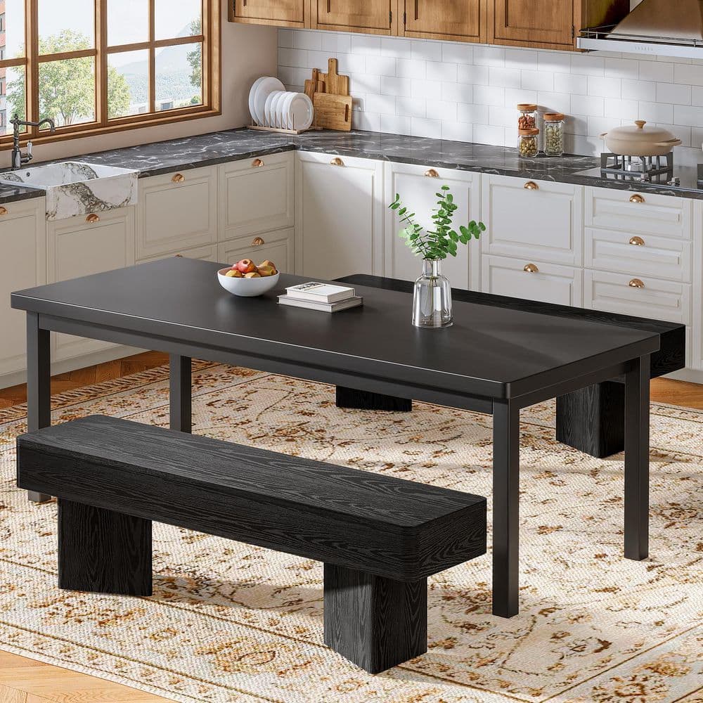 47.2 in. Black Entryway Bench Dining Bench Dining Table Bench Kitchen Seating with Sturdy Base for Living Room, Entryway