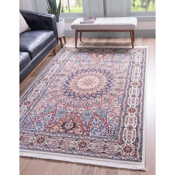 Narenj Collection Area Rug - Adams (7 ft. 10 in. x 10 ft. Rectangle Ivory/Burgundy)