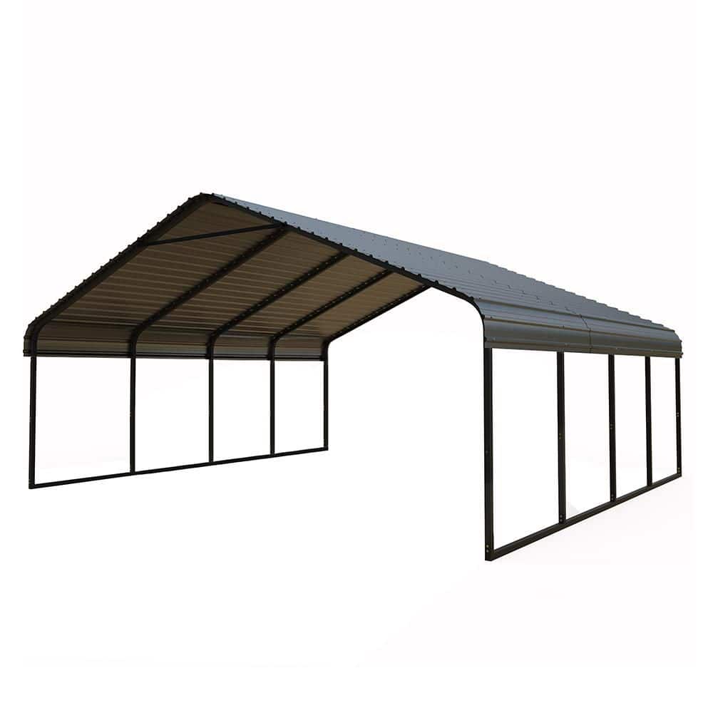 Lycvki 20 ft. W x 20 ft. D x 8.66 ft. H Gray Roof Stainless Steel Carport Quick Assembly for Backyard, image size:1000x1000