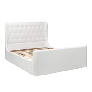 Brooks White Upholstered Wood Frame Contemporary Tufted Shelter Queen Platform Bed with Headboard and Footboard