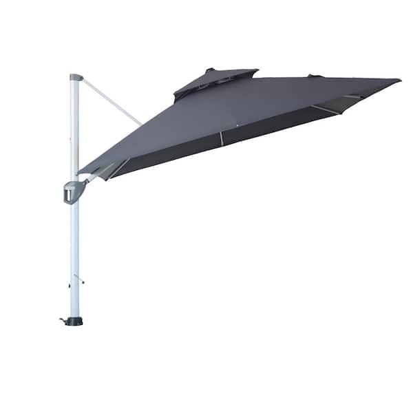 Amucolo 10 ft. Aluminum Double Tier Canopy Cantilever Patio Umbrella in Dark Gray with 360° Rotation, Adjustable Angle and Cover