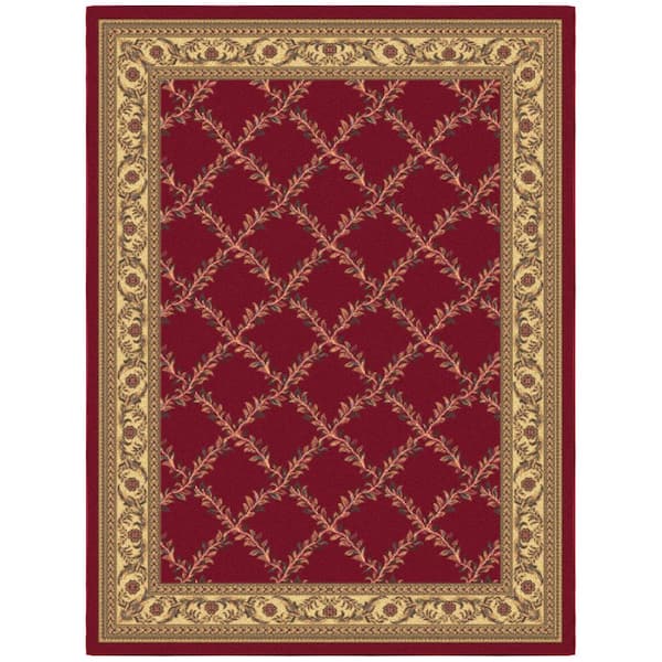 Ottomanson House Collection Non-Slip Rubberback Trellis Design 5x7 Indoor Area Rug, 5 ft. x 6 ft. 6 in., Red Trellis