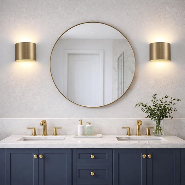 7 in. 1-Light Brass Outdoor LED Wall Sconce Light