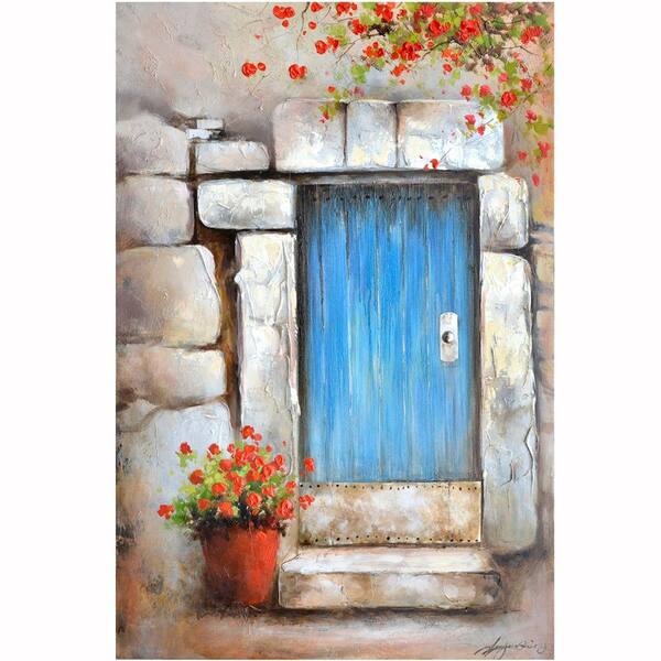 Yosemite Home Decor 47 in. x 32 in. "Little Blue Door" Hand Painted Canvas Wall Art