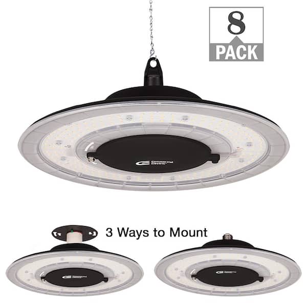 Commercial Electric 12 in. Round 500-Watt Equivalent 12,000 Lumens Ultra Lightweight Black Integrated LED High Bay Light (8-Pack)